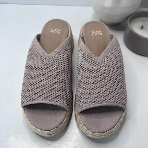 Eileen Fisher Tali Recycled Stretch Knit Espadrille Wedge Sandals Tan Women's 10 - Picture 1 of 10